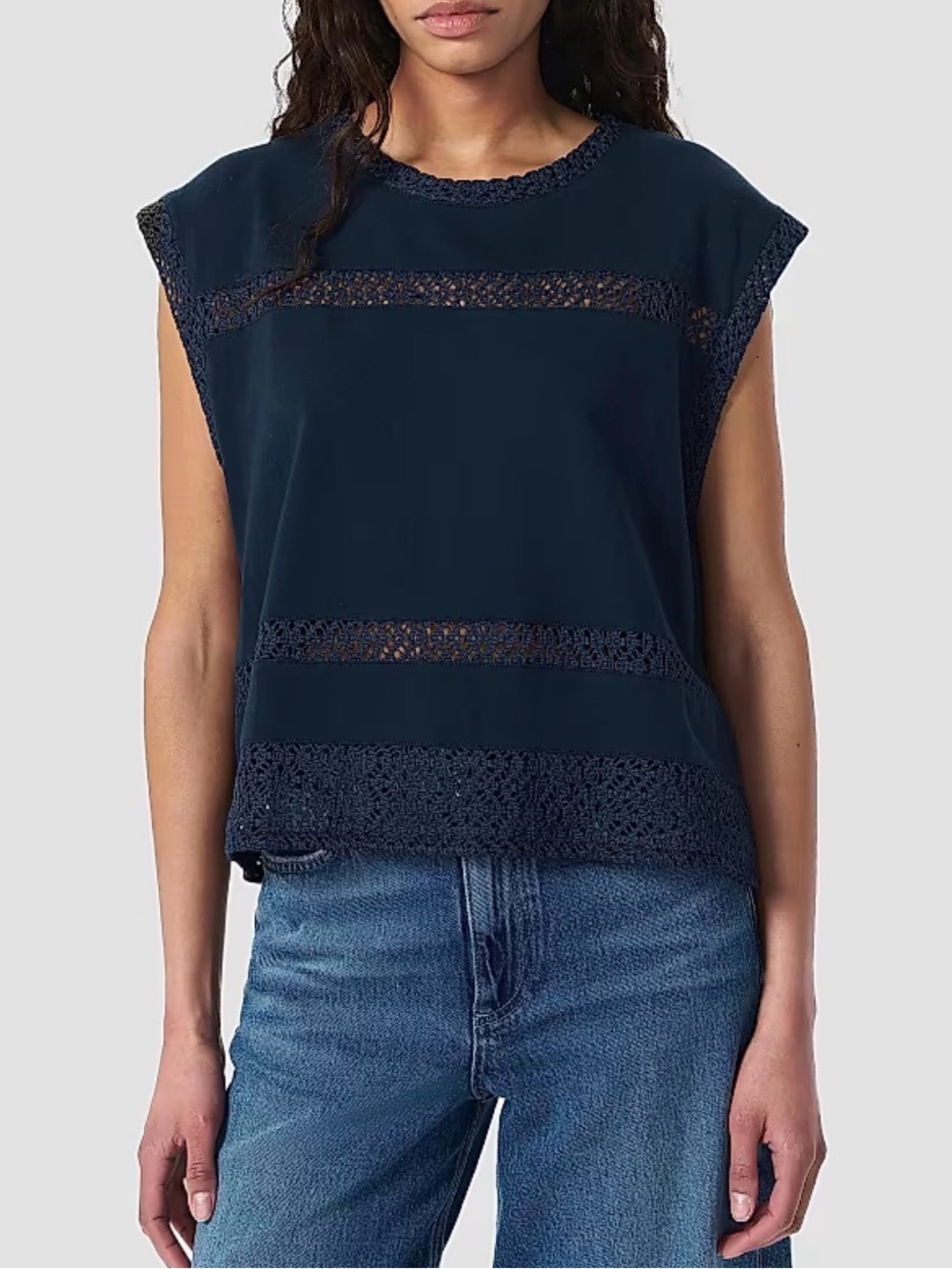 Boho Rag & Bone Rosie Lace Trim Boxy Tank M